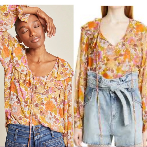 Veronica Beard Tops - Veronica Beard Kitt Floral Ruffle Silk Blouse 8
